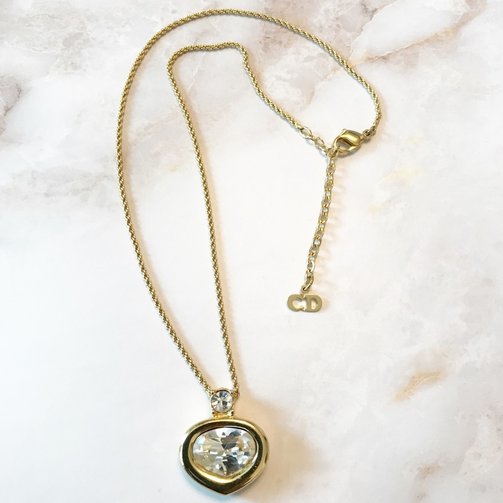 Christian Dior Gold Crystal Pendant Necklace - Picture 5 of 5